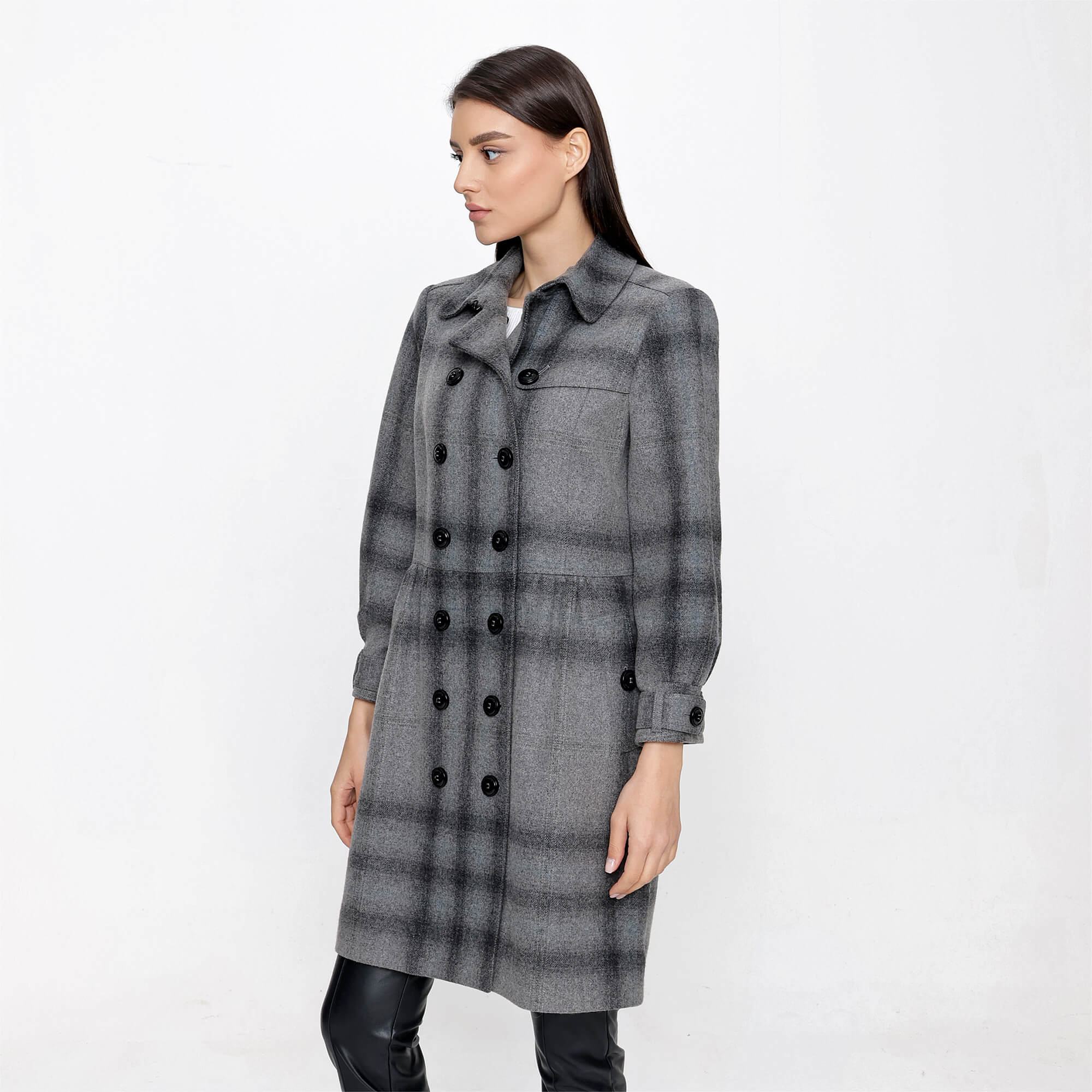 Burberry - Grey Wool & Cashmere Blend Plaid Coat